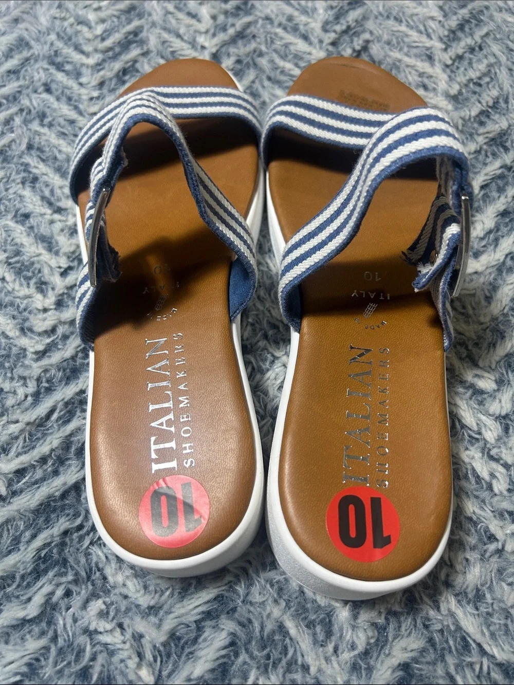 Italian Shoemakers Women’s Dynamo-2 Blue and White Striped Slide Sandals